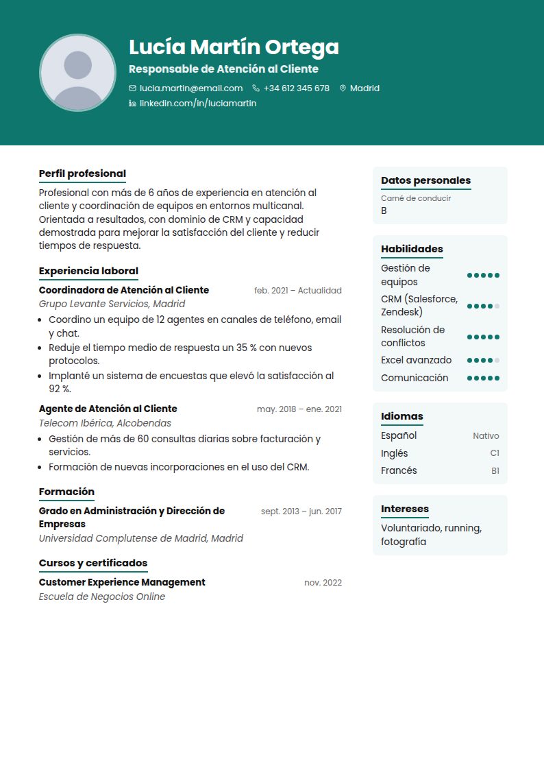 Plantilla de currículum Valencia